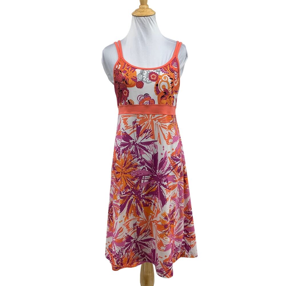 Prana Dress Womens M Medium Multi Strappy Back Floral Print Shelf Bra Stretch